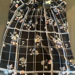 LC Lauren Conrad Navy Floral Sleeveless Blouse